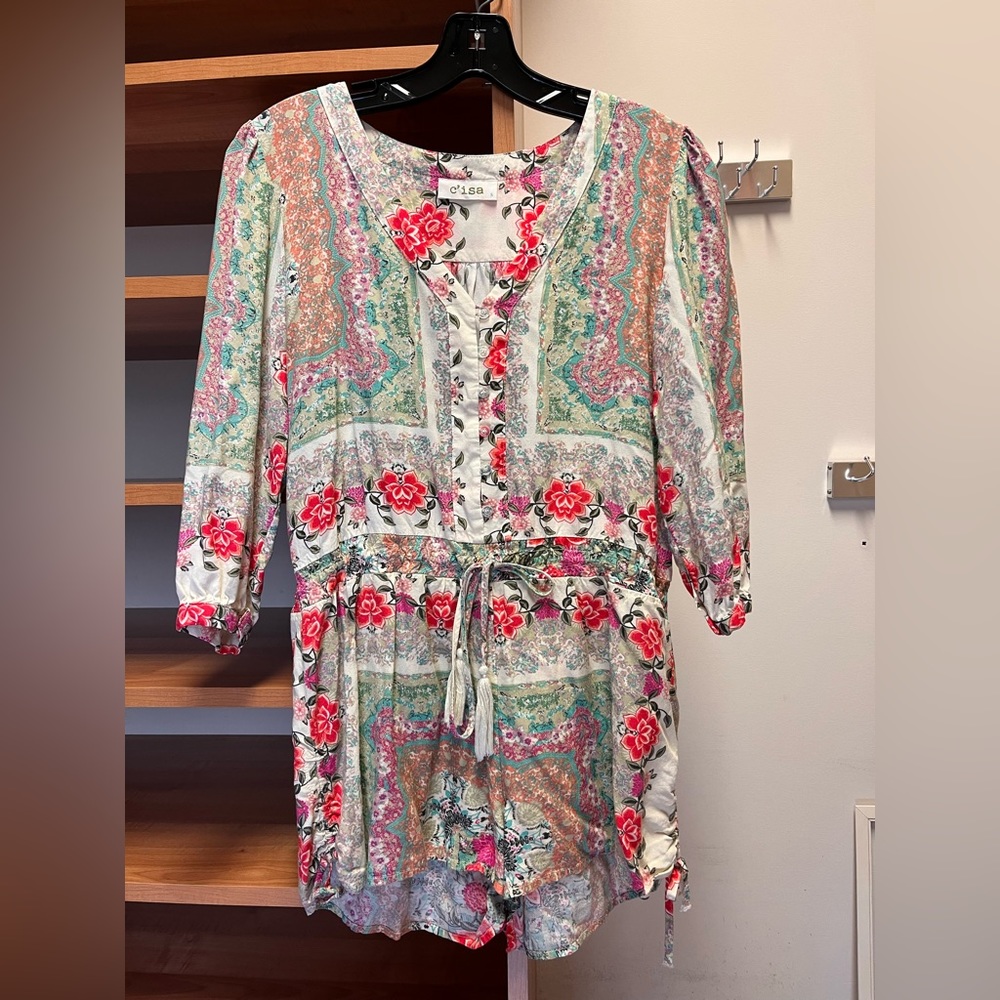 C’isa romper, size small, multicolor flower and other print